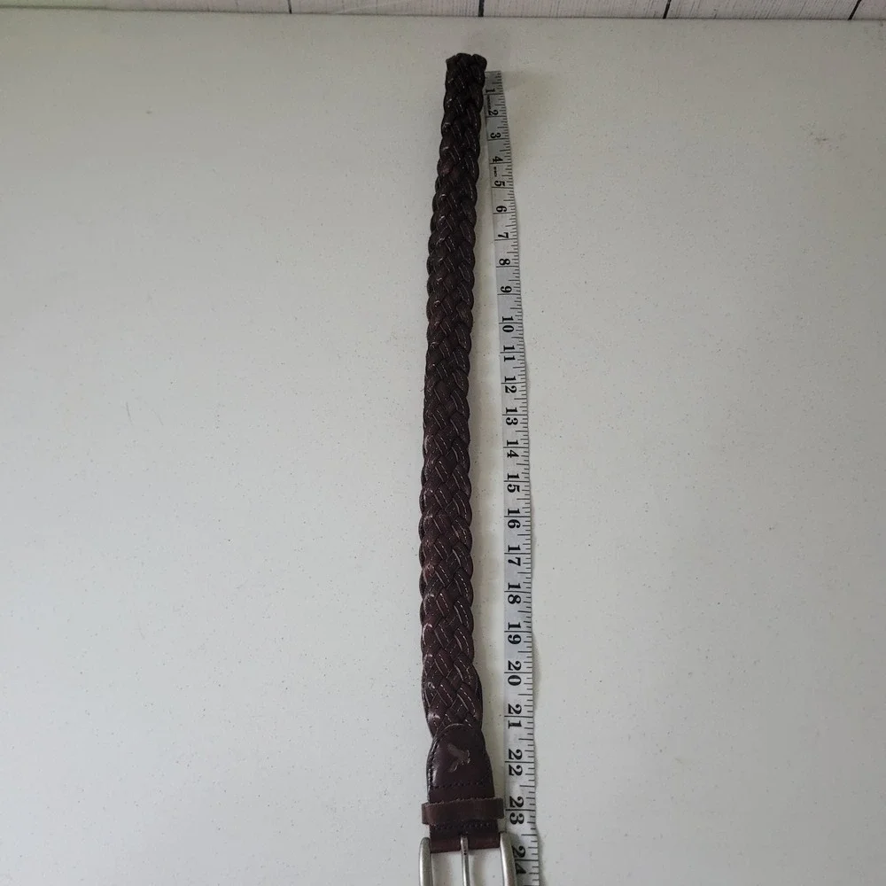American Eagle Size L/XL Braided Belt Women Dark Brown Leather Silver Buckle